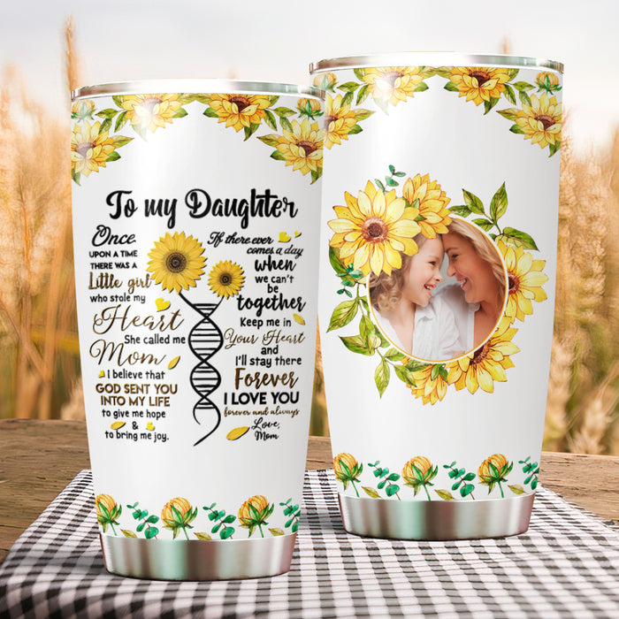 Personalized Tumbler To My Daughter From Mom Dad Sunflower DNA Tree Once Upon A Time Custom Name Photo Travel Cup 20oz