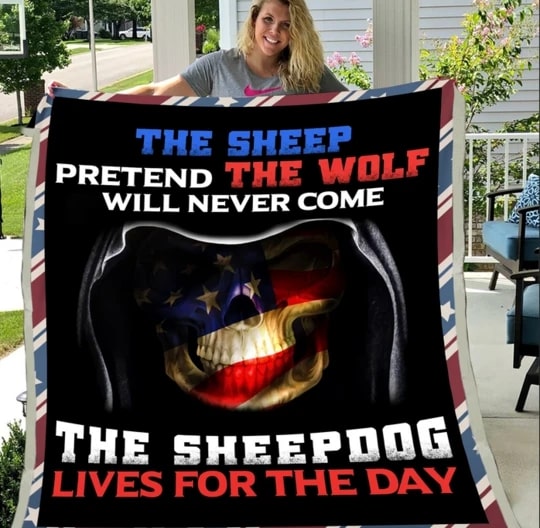 Fleece Black Blanket For Veteran The Sheep Pretend The Wolf Will Never Come With Design Skull Flag