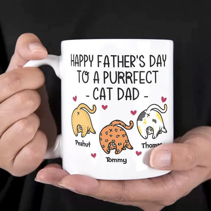 Personalized Ceramic Coffee Mug Happy Father's Day To A Purrfect Cat Dad Funny Cat Custom Cat's Name 11 15oz Cup