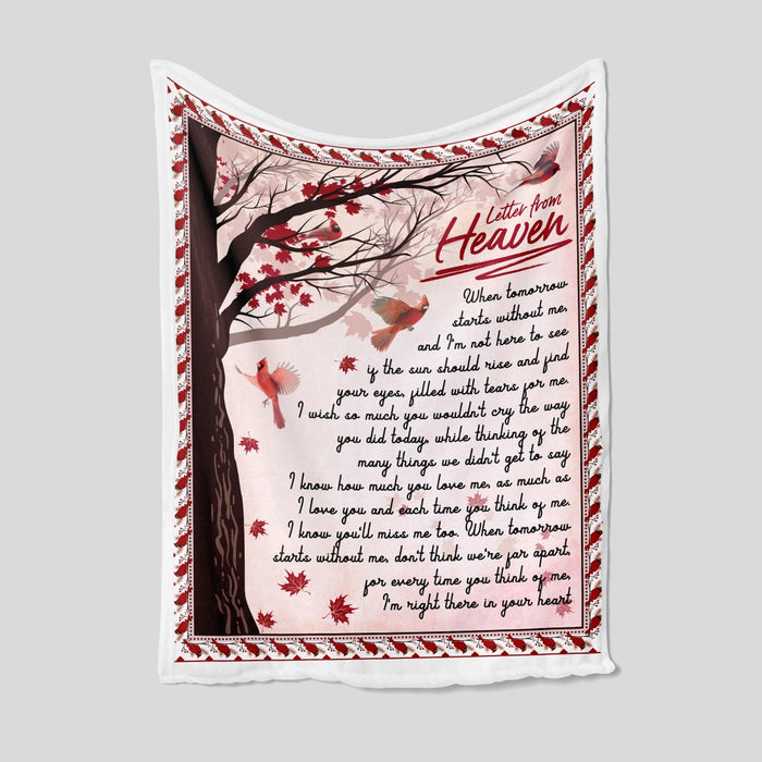 Letter From Heaven Fleece Blanket For Dad Mom Family Loss Remembrance Red Cardinal Prints Sympathy Blankets