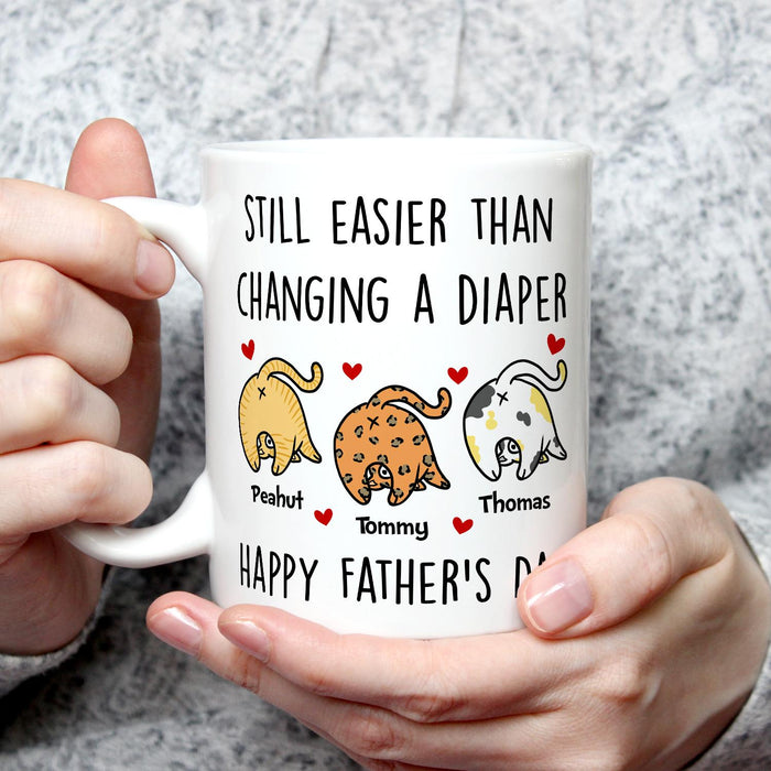 Personalized Ceramic Coffee Mug For Cat Dad Easier Than Changing A Diaper Cute Cat Custom Cat's Name 11 15oz Cup