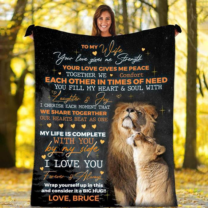 Personalized To My Wife Blanket From Husband I Cherish Each Moment That We Share Together Romantic Lion Couple Printed