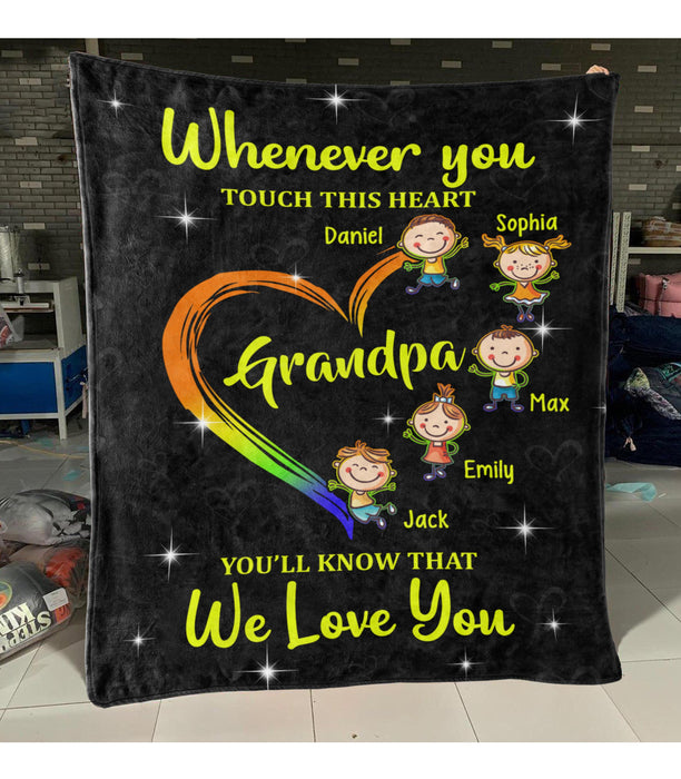 Personalized Blanket To My Grandpa From Grandkid Whenever You Touch This Heart Colorful Heart Print Custom Name