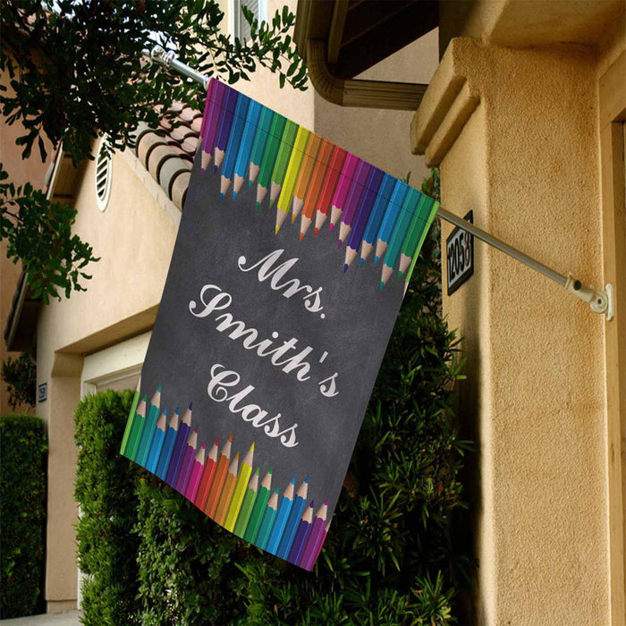 Personalized Back To School Flag Gifts For Teacher Colorful Crayons Class Custom Name Welcome Classroom Entry Sign Flag