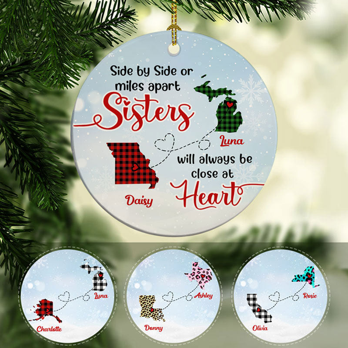 Personalized Ornament Long Distance Gifts For Friends Sisters Close At Heart Long Distance Custom Name Xmas Tree Hanging