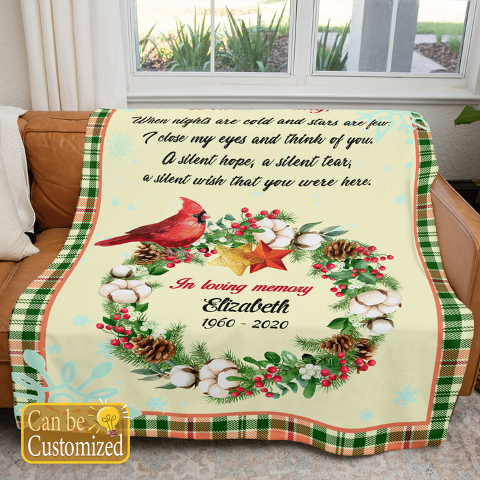 Personalized Memorial Blanket For Mom In Heaven When Nights Are Cold And Stars Are Few Cardinal Bird Custom Name & Year