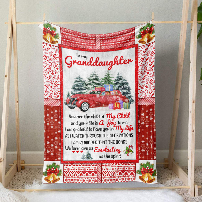 Personalized Xmas Fleecee Blanket To My Granddaughter Red Car With Xmas Tree Throw Blanket Customized Name