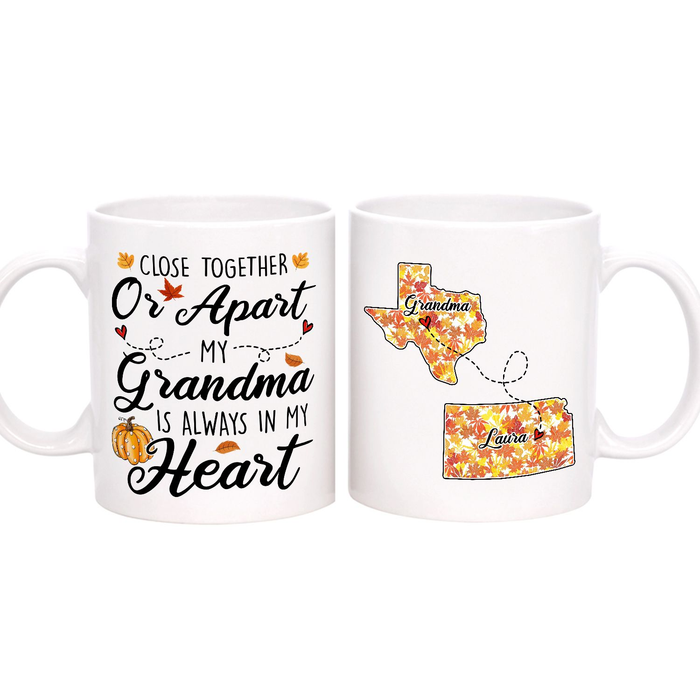 Personalized Ceramic Coffee Mug For Grandma Cute Heart & Pumpkin Print Custom Grandkids Name 11 15oz Autumn Cup