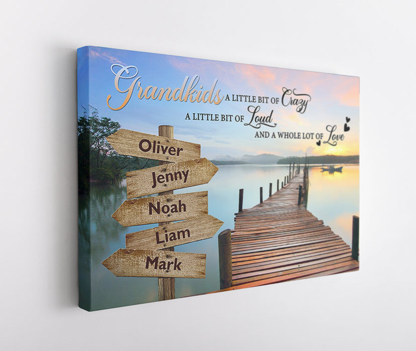 Personalized Matte Canvas For Grandma From Grandkid Lake Dock Sunset Custom Family Name Street Sign Canvas Poster