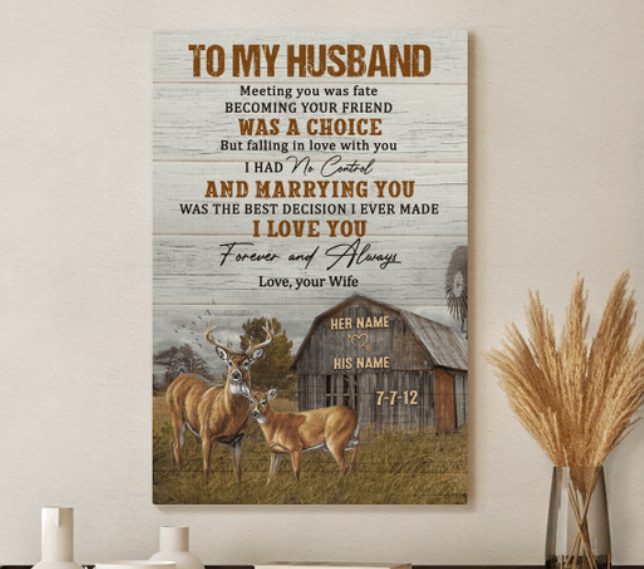 Personalized To My Husband Canvas Wall Art Gifts From Wife Vintage Deer Couple Farm House Custom Name Poster Prints