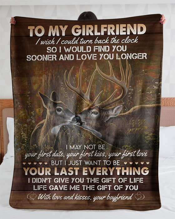 Personalized Fleece Blanket To My Girlfriend From Boyfriend Romantic Deer Couple Design Prints Customized Name