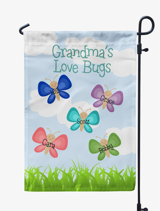 Personalized Garden Flag For Nana Grandma's Love Bugs Butterflies Custom Grandkids Name Welcome Flag Gifts For Christmas