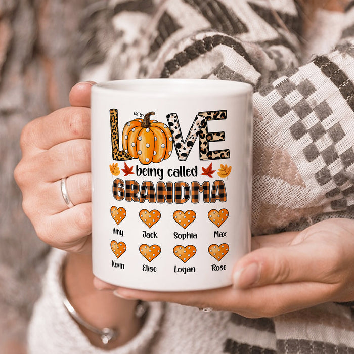 Personalized Coffee Mug Gifts For Grandma Love Being Called Pumpkin Leopard Custom Grandkids Name Thanksgiving White Cup
