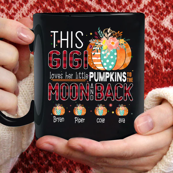 Personalized Coffee Mug Gifts For Grandmother This Gigi Loves Her Pumpkin Custom Grandkids Name Thanksgiving Black Cup