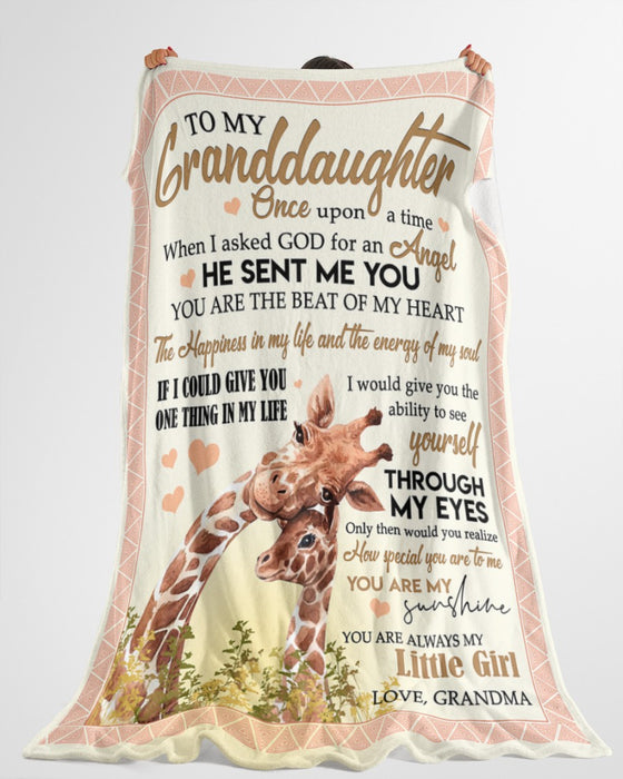 Personalized To My Granddaughter Blanket From Grandpa Grandma Cute Giraffe The Beat Of My Heart Custom Name Xmas Gifts