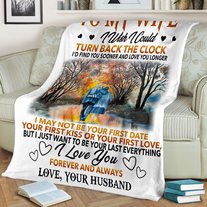 Personalized To My Wife Blanket From Husband I Wish I Could Turn Back The Clock Romantic Old Couple Walking Printed