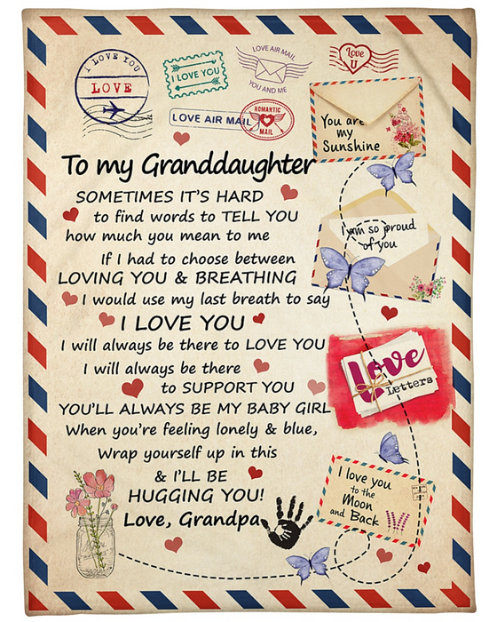 Personalized To My Granddaughter Envelope Letter Fleece Blanket From Grandpa How Much You Mean To Me Custom Name