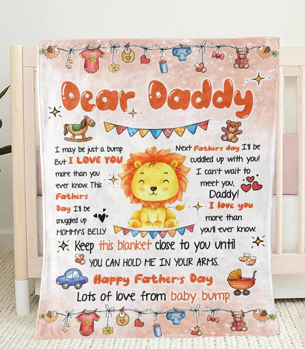 Personalized Blanket To My Dad From Baby Bump Happy Father's Day Cute Funny Baby Lion Print Custom Name