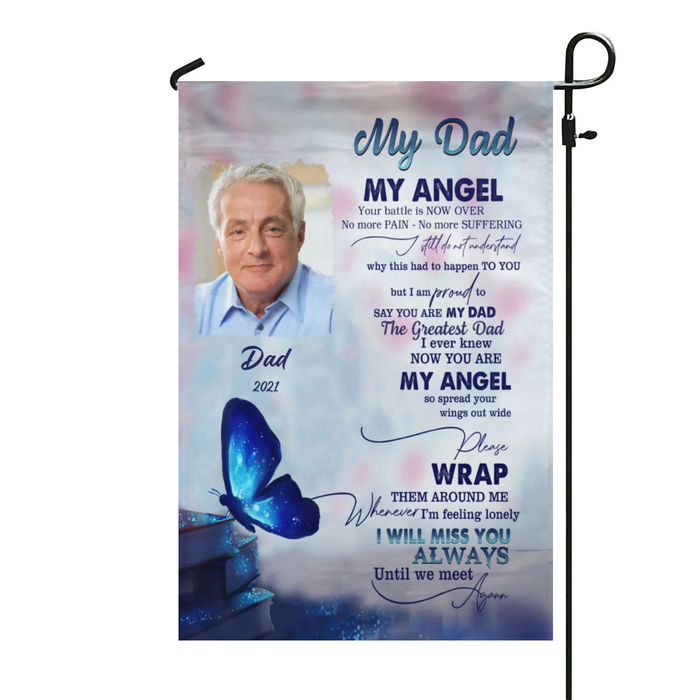 Personalized Memorial Gifts Flag For Family In Heaven Butterflies Miss You Always Custom Name Photo Cemetery Decoration