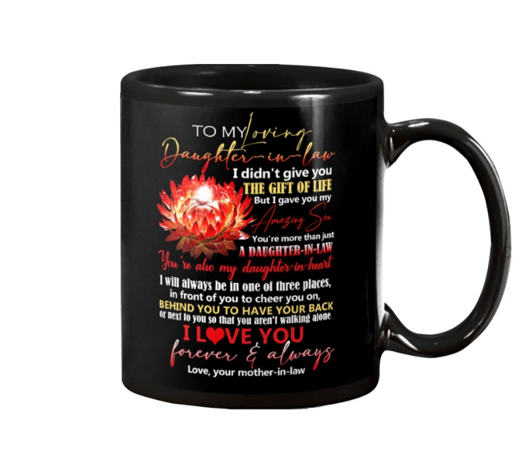 Personalized Coffee Mug For Daughter In Law Protea Fire Behind You Have Your Back Custom Name Black Cup Birthday Gifts