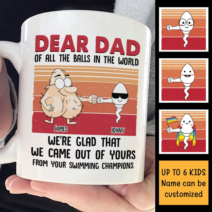 Personalized Ceramic Coffee Mug For Dad Sack And Sperm Fistbump Print Custom Kids Name 11 15oz Father's Day Cup