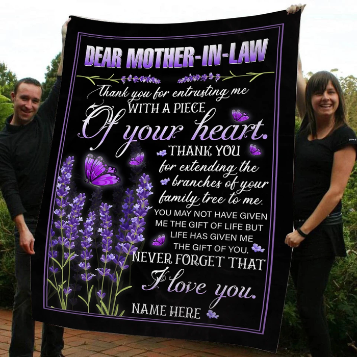 Personalized Fleece Blanket To My Mother In Law Purple Butterfly & Lavender Prints Custom Name Sherpa Blankets