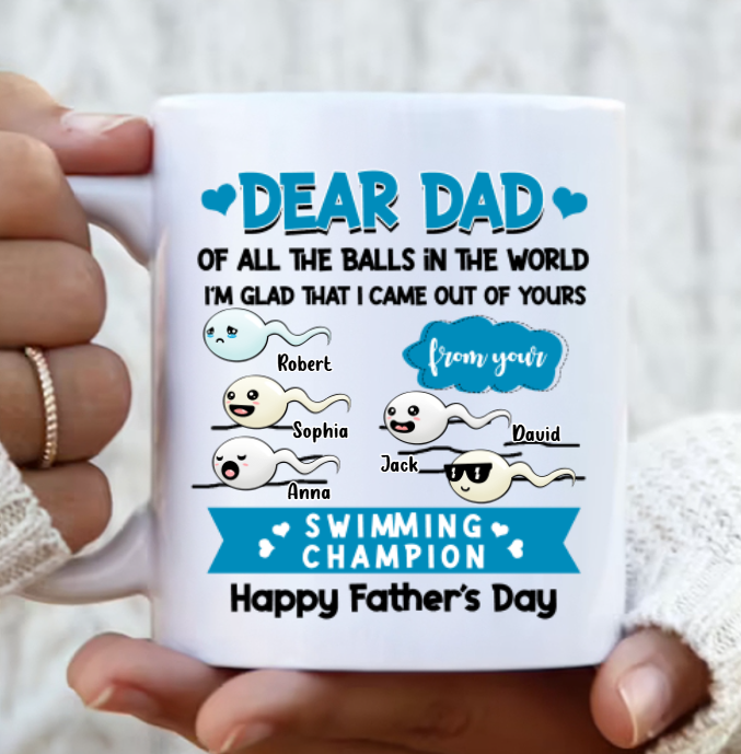 Personalized White Ceramic Mug For Dad Your Swimming Champion Cute Funny Sperm Custom Kids Name 11 15oz Cup