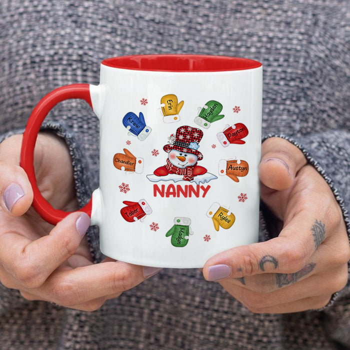 Personalized Coffee Mug Gifts For Grandma Cute Plaid Snowman Nanny Gloves Custom Grandkids Name Accent Cup For Christmas