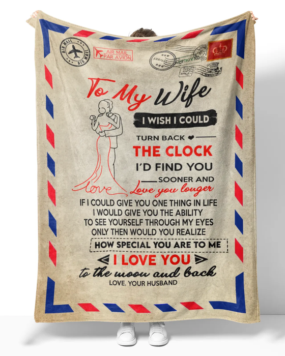 Personalized Vintage Letter Blanket To My Wife On Wedding Valentine Couple Love Airmail Blanket Custom Name