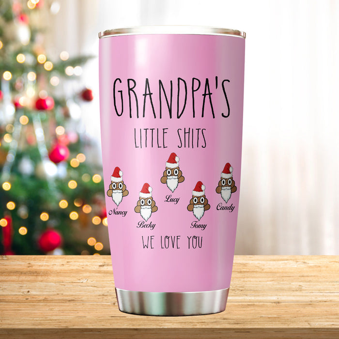 Personalized Tumbler For Grandpa From Grandchild Grandpa Little Shits Funny Santa's Hat Custom Name Christmas Gifts