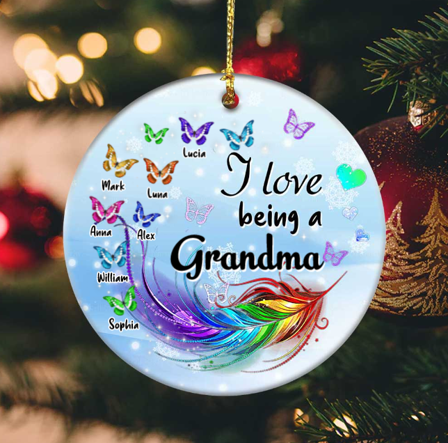 Personalized Ornament For Grandmother From Grandchild I Love Being Feather Butterflies Custom Name Gifts For Christmas