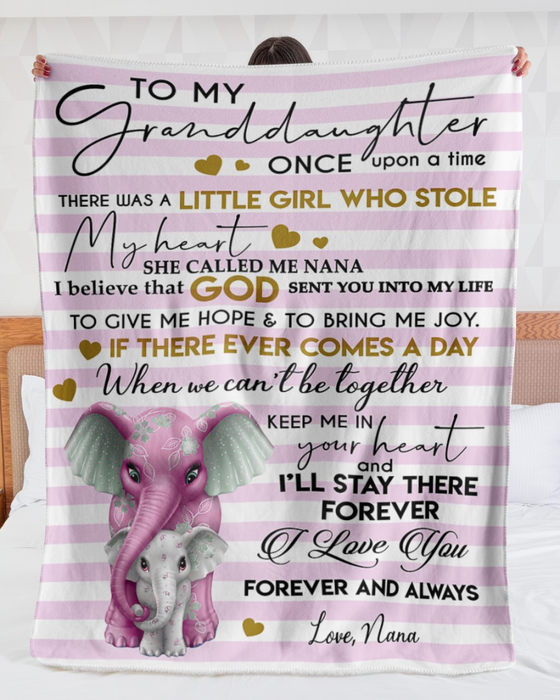 Personalized To My Granddaughter Blanket From Grandparents Pink Old Elephant Hugging Baby Girl Custom Name Xmas Gifts