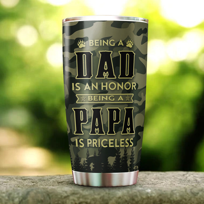 Personalized Tumbler For Grandpa From Grandchild Papa Bear Vintage American Flag Custom Name Travel Cup Birthday Gifts