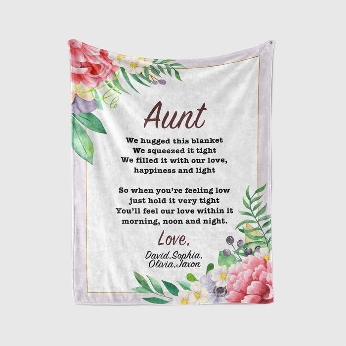 Personalized To My Aunty Blanket From Niece Nephew Florals Just Hold It Very Tight Custom Name Gifts For Christmas