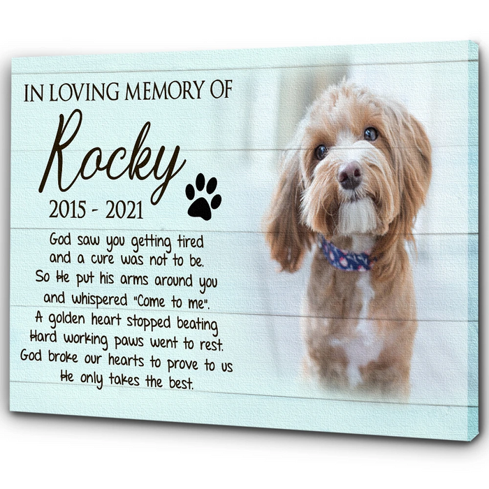 Personalized Memorial Gifts Canvas Wall Art For Loss Of Cat Dog Dog Saw You Getting Tired Pawprint Custom Name & Photo