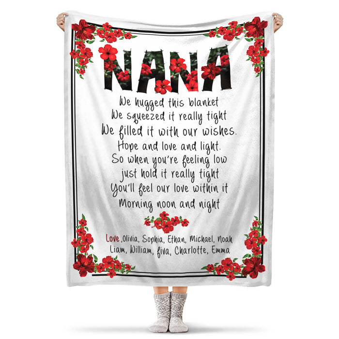 Personalized Blanket For Grandma Nana We Hugged This Blanket Red Flower Printed Custom Grandkids Name