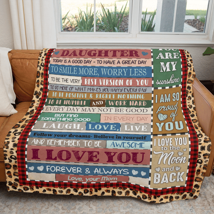 Personalized Blanket To Daughter From Mom Today Is A Good Day To Have A Great Day Leopard Buffalo Plaid Design