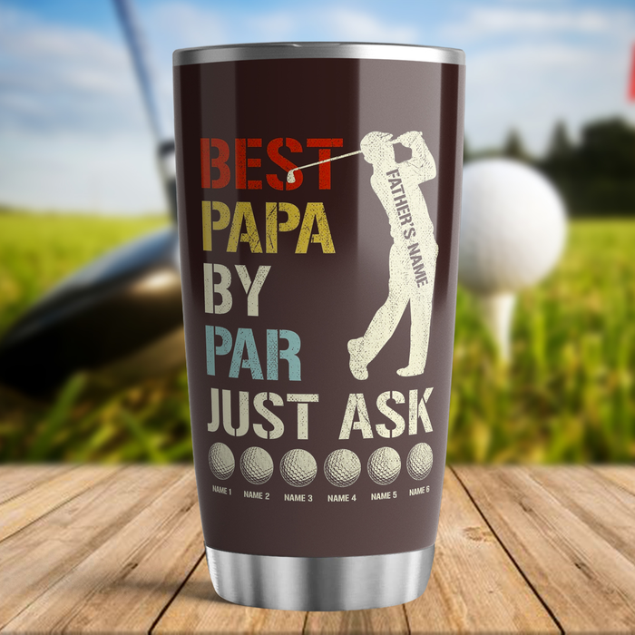Personalized Tumbler For Grandpa From Grandkids Best Papa By Par Golfer Vintage  Custom Name Travel Cup Christmas Gifts