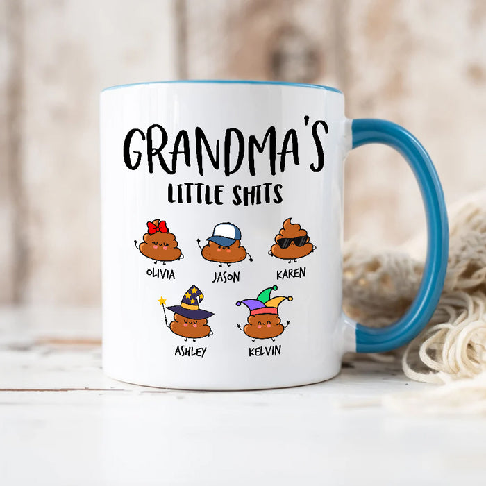 Personalized Coffee Mug Gifts For Grandma Note Background Grandma's Little Shits Custom Grandkids Name On Mothers Day