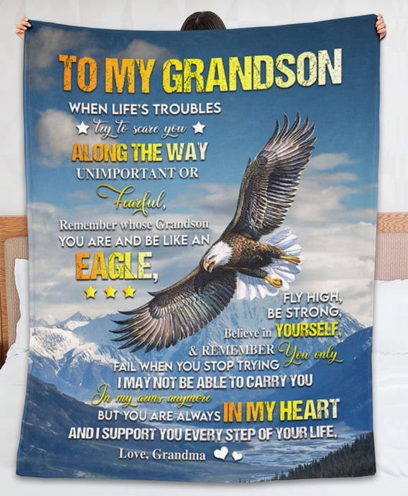 Personalized To My Grandson Blanket From Grandparents Eagle I Support Your Step Of Life Custom Name Gifts For Christmas
