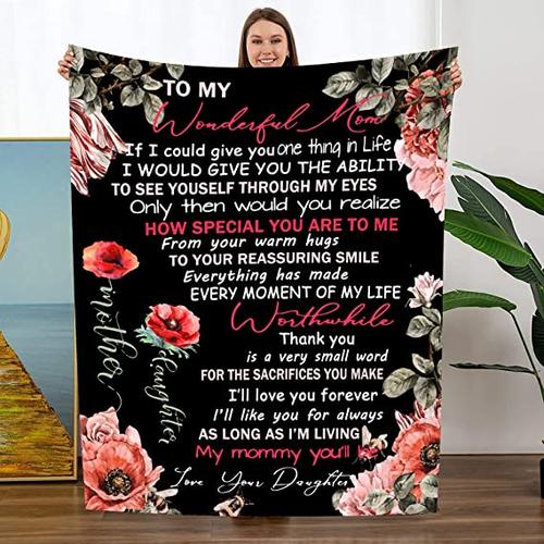 Personalized To My Wonderful Mom Pink Floral Fleece Blanket From Daughter Thank You Is A Very Small Word Custom Name