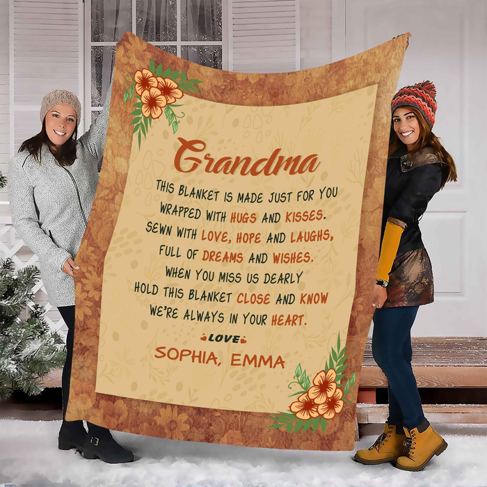 Personalized Blanket For Grandma This Blanket Is Made Just For You Flower Printed Custom Grandkids Name