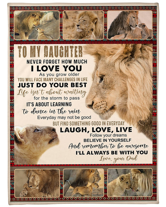 Personalized Blanket To My Daughter From Dad Just Do Your Best Vintage Style Old & Baby Lion Print Custom Name