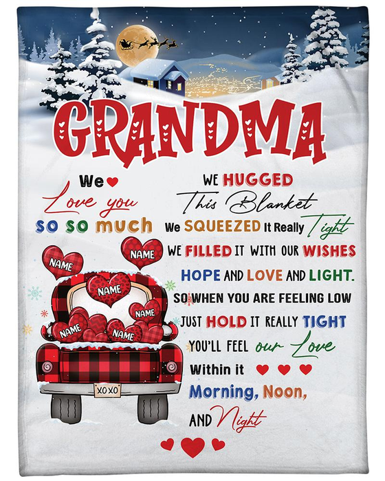 Personalized To My Grandma Blanket From Grandkids Xoxo Plaid Truck Heart Snow  Custom Name Gifts For Christmas