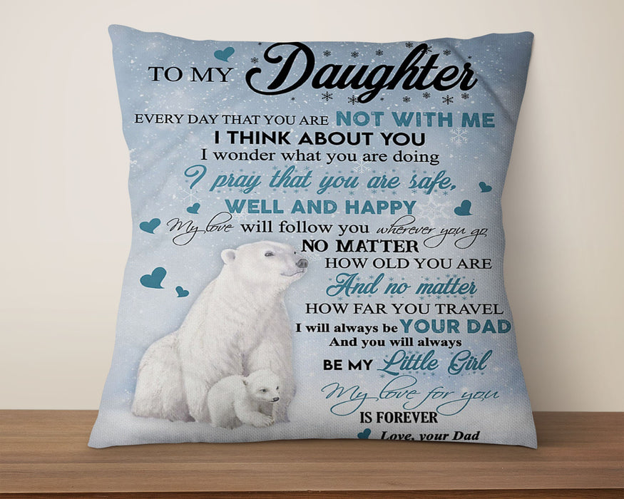 Personalized To My Daughter Square Pillow Polar Bears My Love Will Follow You Custom Name Sofa Cushion Gifts For Xmas