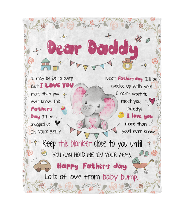 Personalized Blanket To My Dad From Baby Girl Elephant Printed Cartoon Design Custom Name Father'S Day Blanket