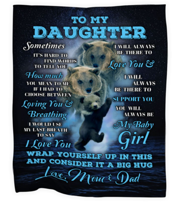 Personalized Cute Bear Family Fleece Sherpa Blanket From Mom And Dad Custom Name You Will Always Be My Baby Girl