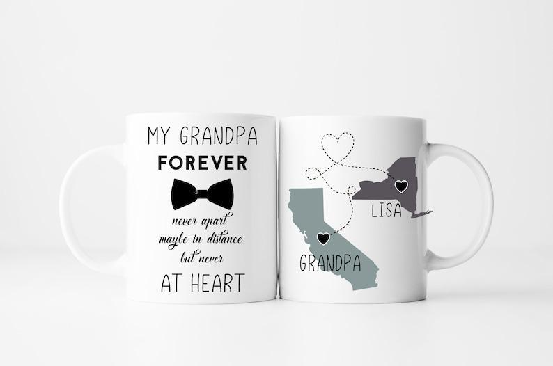 Personalized Coffee Mug For Grandpa Family Bow Forever Never Apart Together Custom Name White Cup Long Distance Gifts