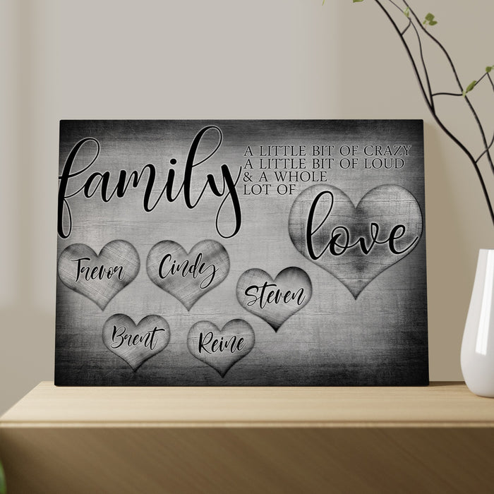 Personalized Wall Art Canvas For Family Lot Of Love Vintage Heart Black & White Poster Print Custom Multi Name