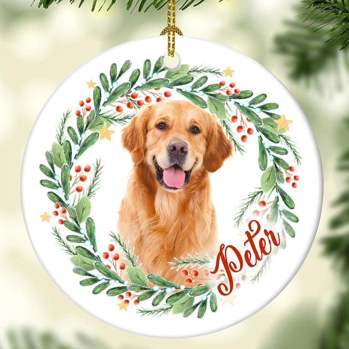 Personalized Ornament For Dog Lovers Wreath Leaves Holly Xmas Decor Custom Name Photo Tree Hanging Gifts For Christmas